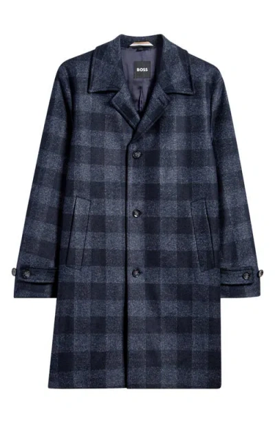 Hugo Boss Boss Clark Buffalo Check Jersey Coat In Dark Blue