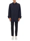 Hugo Boss Boss Classic Button-up Black Trench Coat With Extended Back Hem In Blue