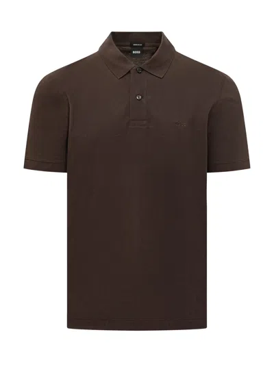 Hugo Boss Boss Classic Polo With Button Closure In Dark Brown