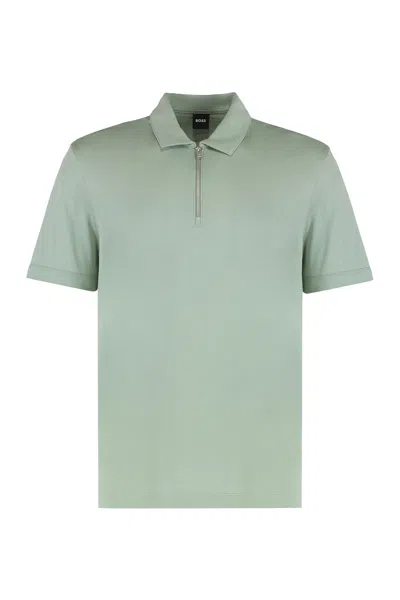 Hugo Boss Boss Classic Short-sleeve Pique Polo With Zip Closure In Green