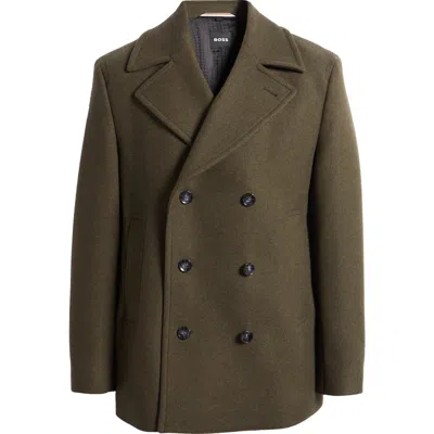 Hugo Boss Boss Clay Stretch Wool Blend Peacoat In Green