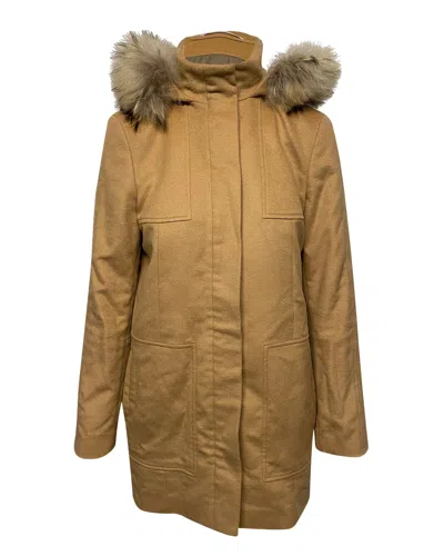 Pre-owned Hugo Boss Boss Coat With Fur-trimmed Hood In Yellow Camel Wool