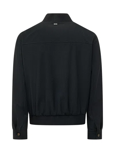 Hugo Boss Boss Combo Zip Front Bomber Jacket In Dark Blue