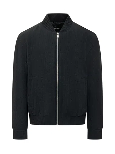 Hugo Boss Boss Combo Zip Front Bomber Jacket In Blue
