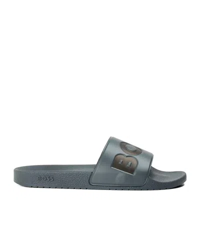 Hugo Boss Boss Comfy Slider Sandals With Logo Detail In Gray