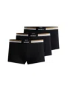 Hugo Boss Three-pack Of Cotton-blend Trunks With Signature Waistbands In Black