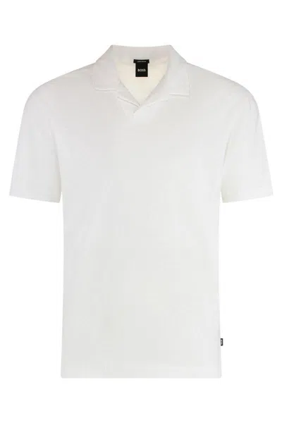 Hugo Boss Cotton-linen Polo Shirt With Johnny Collar In White
