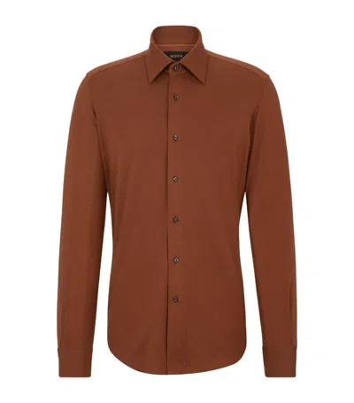 Hugo Boss Cotton-blend Shirt In Brown