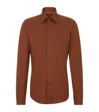 Hugo Boss Regular-fit Shirt In Cotton-blend Jersey In Brown