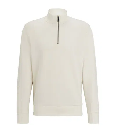 Hugo Boss Cotton-blend Zip-up Sweater In White
