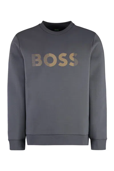 Hugo Boss Boss Cotton Crew-neck Sweatshirt In Grey