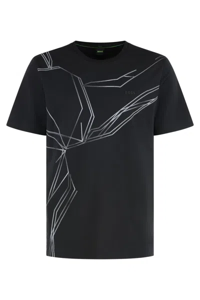 Hugo Boss Graphic Print Ribbed Crew-neck T-shirt In Black