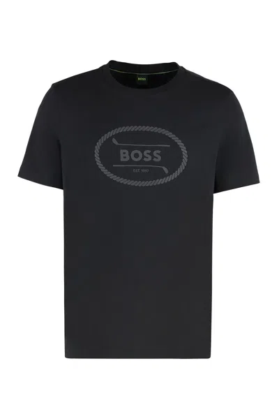 Hugo Boss Boss Cotton Crew-neck T-shirt In Black