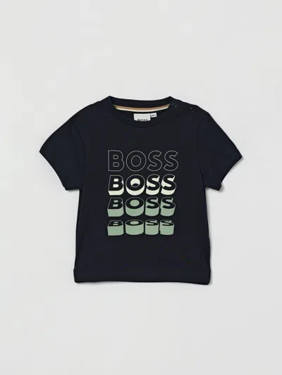 Hugo Boss Babies' Boss Cotton Crew-neck T-shirt With Logo In Black