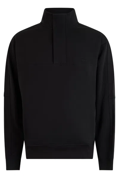 Hugo Boss Boss Cotton High-collar Zip Sweatshirt In Black