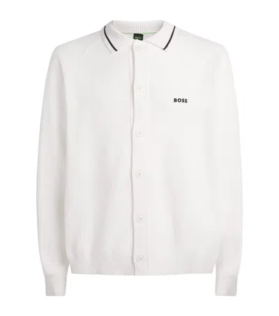 Hugo Boss Boss Cotton Logo Cardigan In White