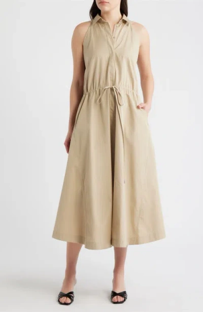 Hugo Boss Boss Cotton Midi Shirtdress In Gray