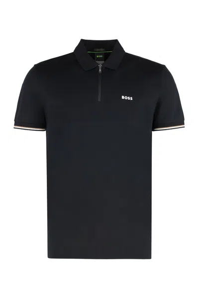 Hugo Boss Active Slim-fit Knit Polo With Moisture Management In Black