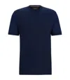 Hugo Boss Cotton-silk Regular-fit T-shirt With Mixed Structures In Blue