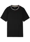Hugo Boss Mercerized-cotton T-shirt With Striped Cuffs In Black