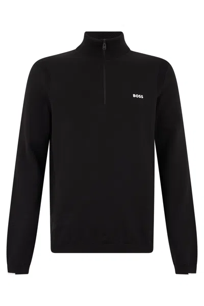 Hugo Boss Boss Cotton Zip-collar Sweater In Black