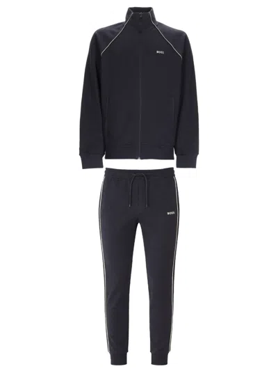 Hugo Boss Boss Cotton-blend Tracksuit Set With Contrast Piping In Black