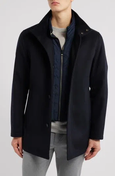 Hugo Boss Boss Coxtan Virgin Wool Blend Coat With Bib In Dark Blue