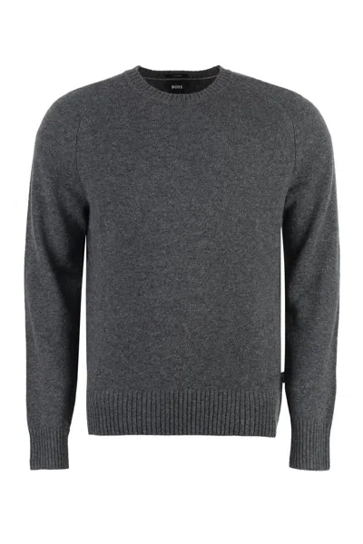 Hugo Boss Crew-neck Cashmere Sweater In Grey