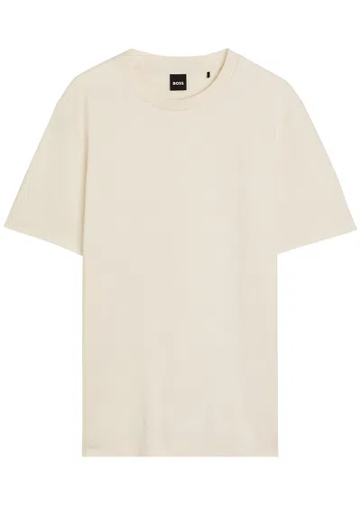 Hugo Boss Boss Crew-neck Fine-knit Cotton T-shirt In Brown