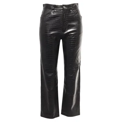 Hugo Boss Boss Croc-embossed Straight-leg Trousers In Black Faux Leather
