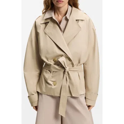 Hugo Boss Boss Cropped Cotton Trench Coat In Gray