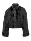 Hugo Boss Boss Cropped Jacket With Furry Detail In Black