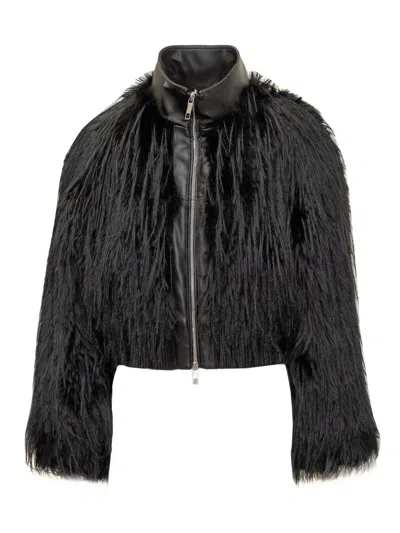 HUGO BOSS BOSS CROPPED JACKET WITH FURRY DETAIL