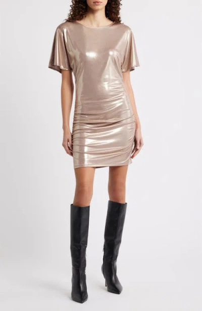 Hugo Boss Boss Crystal Ruched Lamé Minidress In Neutral