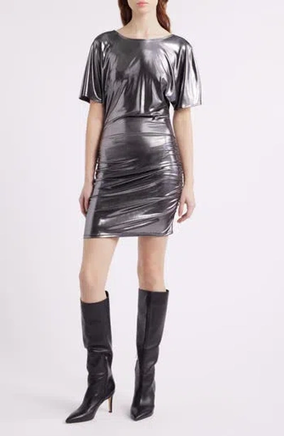 Hugo Boss Boss Crystal Ruched Lamé Minidress In Gray