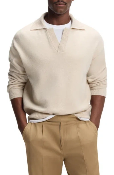 Hugo Boss Boss C-ucari Long Sleeve Wool Polo Sweater In White