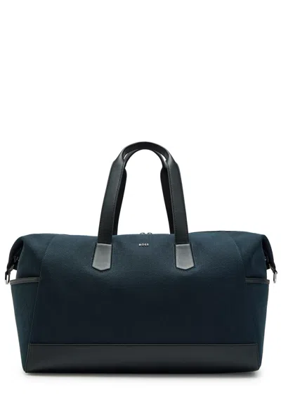 Hugo Boss Boss Dakkar Leather-trim Canvas Holdall Bag In Blue