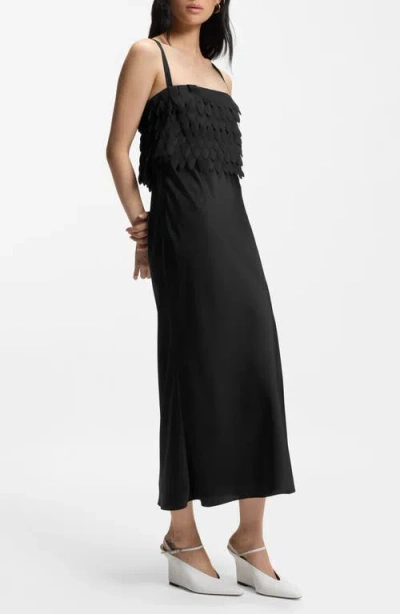 Hugo Boss Boss Dalaster Faux Feather Bodice Maxi Dress In Black