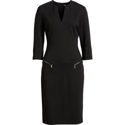 Hugo Boss Boss Dalmar Split Neck Dress In Black