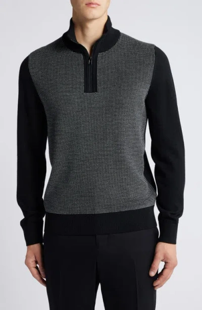 Hugo Boss Boss Dambino Half Zip Virgin Wool Pullover In Black