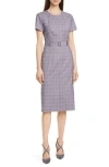 Hugo Boss Danetty Plaid Belted Sheath Dress In Lilac Fantasy