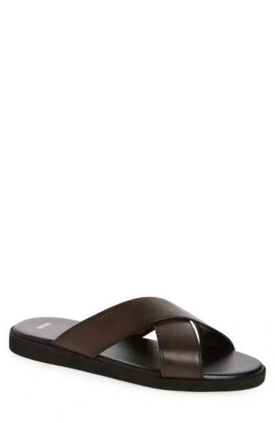 Hugo Boss Boss Darrel Crisscross Slide Sandal In Brown