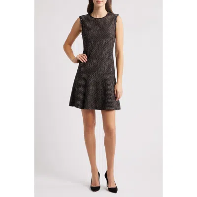 Hugo Boss Boss Datana Sleeveless Stripe Tweed Fit & Flare Dress In Black