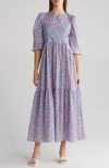 Hugo Boss Boss Debest Floral Maxi Dress In Blue/red Red Ditsy Floral