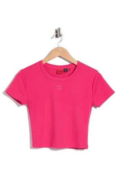 Hugo Boss Boss Delanor Logo Embroidered Crop T-shirt In Pink