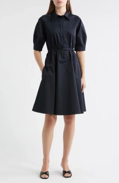 Hugo Boss Boss Delaurena Belted Stretch Cotton Shirtdress In Blue