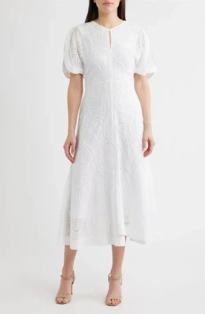 Hugo Boss Boss Denazal Embroidered Midi Dress In White