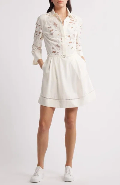 Hugo Boss Boss Derodi Broderie Anglais Shirtdress In White Broderie Anglaise