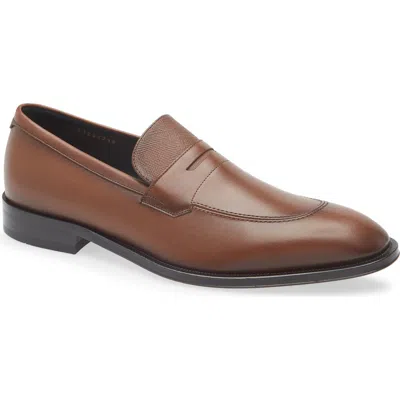 Hugo Boss Boss Derrek Leather Loafer In Medium Brown
