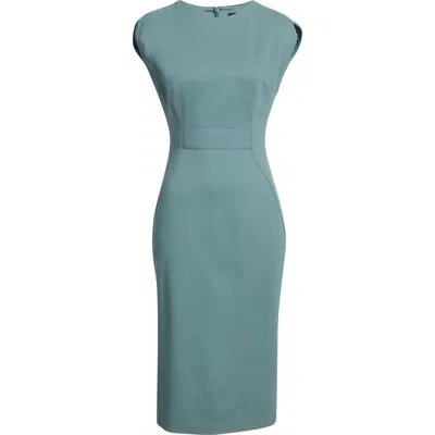 Hugo Boss Boss Detira Grosgrain Waist Detail Sheath Midi Dress In Blue